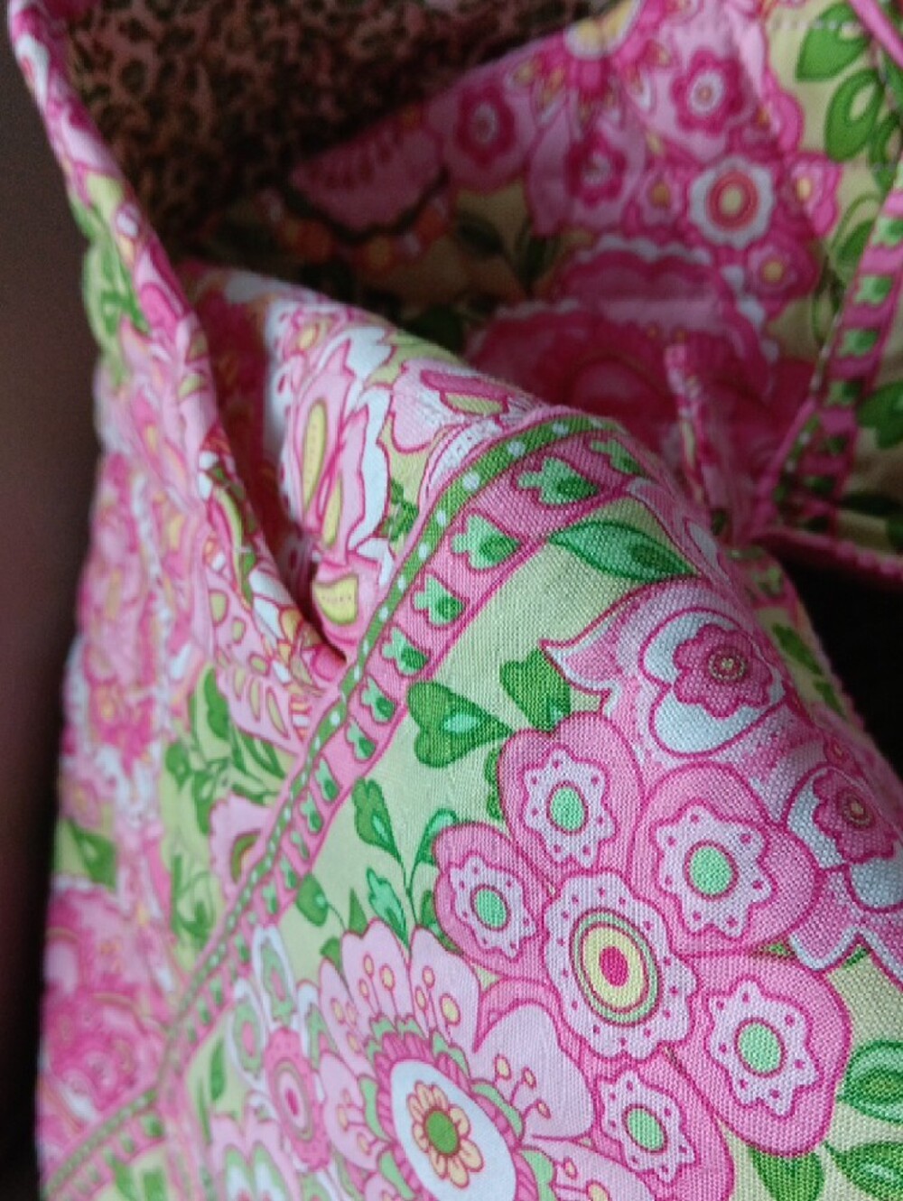 Vera Bradley Pink & Green Quilted Floral Travel Duffel - Picture 5 of 5